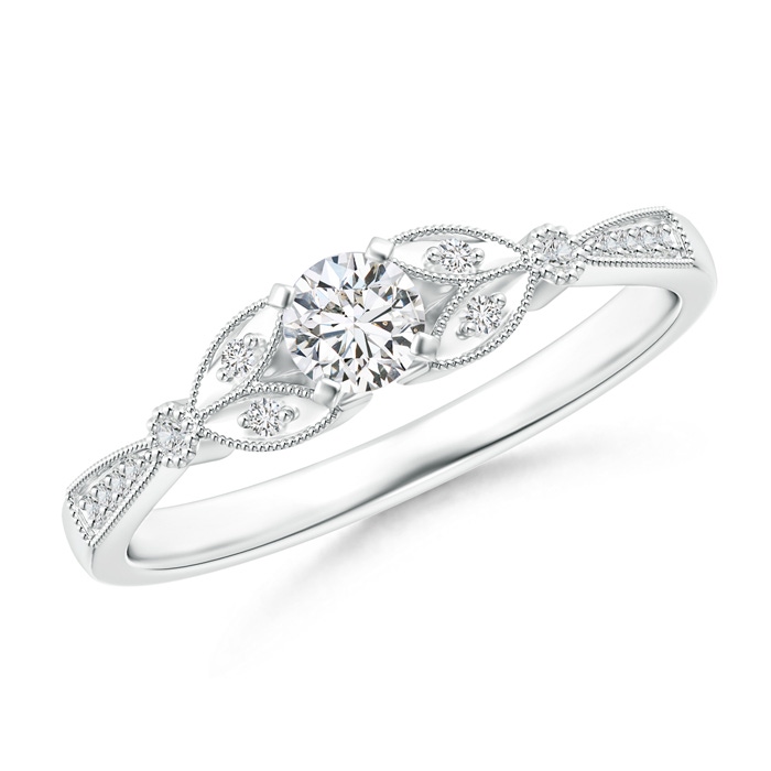 3.8mm HSI2 Solitaire Diamond Leaf Engagement Ring with Milgrain in White Gold 