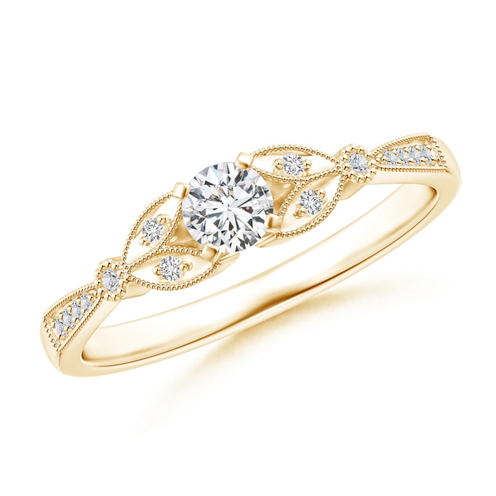 3.8mm HSI2 Solitaire Diamond Leaf Engagement Ring with Milgrain in Yellow Gold 