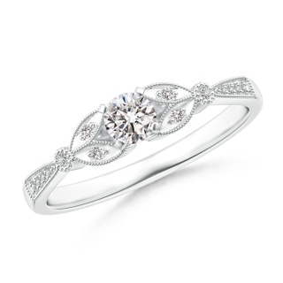 3.8mm II1 Solitaire Diamond Leaf Engagement Ring with Milgrain in White Gold