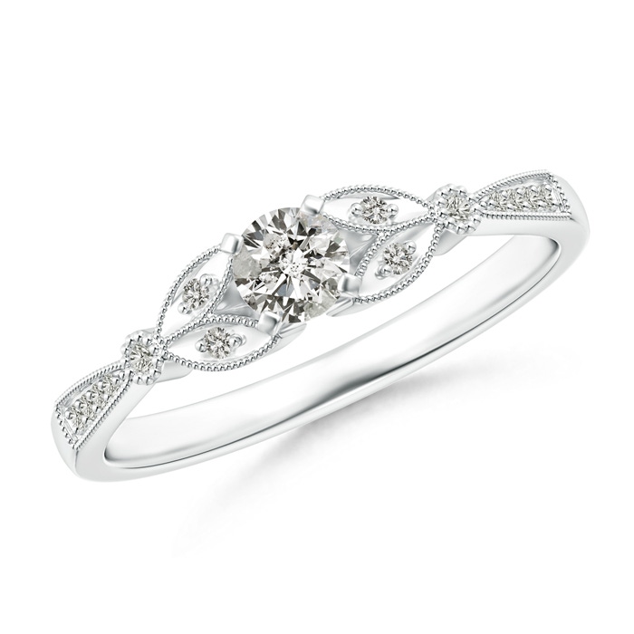 3.8mm JI2 Solitaire Diamond Leaf Engagement Ring with Milgrain in 9K White Gold