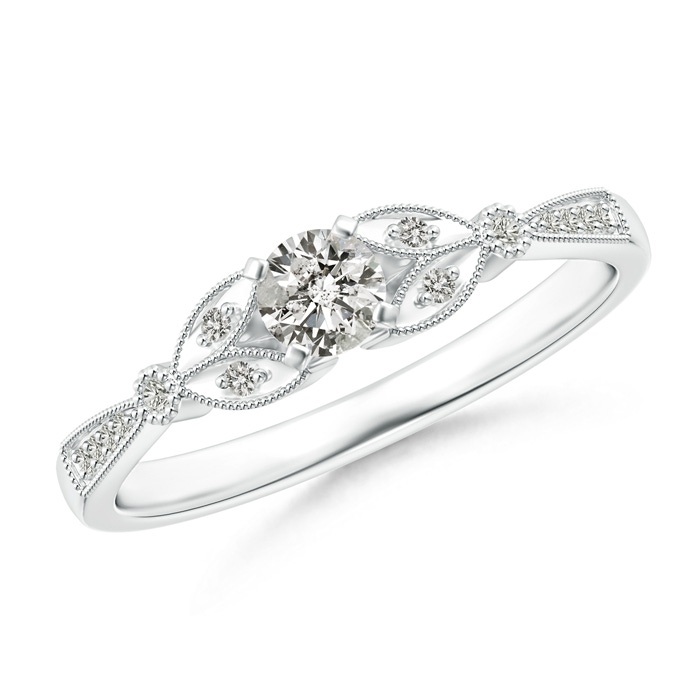 3.8mm JI2 Solitaire Diamond Leaf Engagement Ring with Milgrain in 9K White Gold 