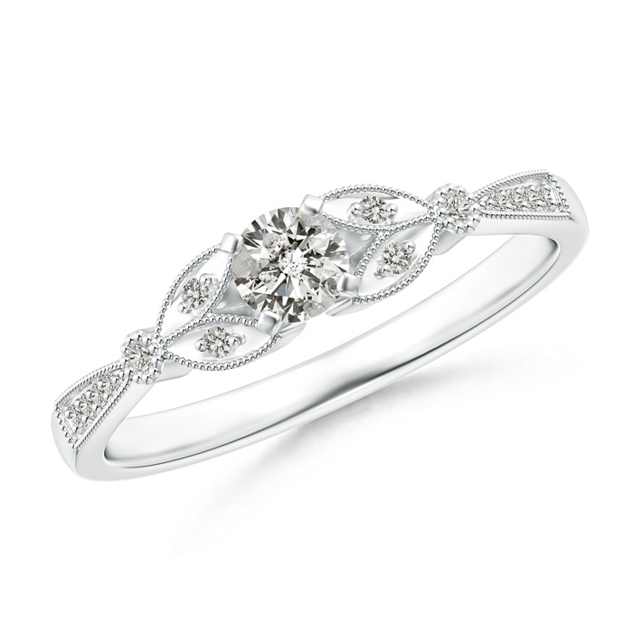 3.8mm JI2 Solitaire Diamond Leaf Engagement Ring with Milgrain in P950 Platinum 