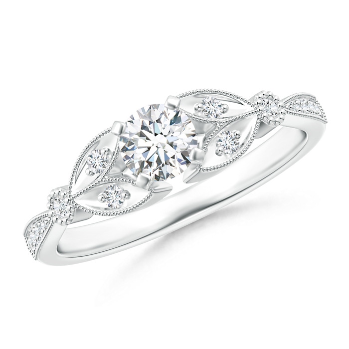 4.6mm GHVS Solitaire Diamond Leaf Engagement Ring with Milgrain in P950 Platinum 