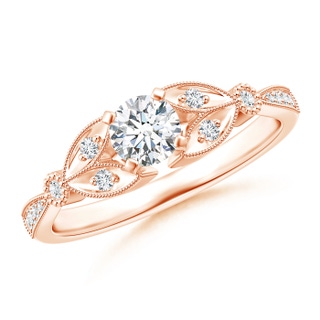 4.6mm GHVS Solitaire Diamond Leaf Engagement Ring with Milgrain in Rose Gold