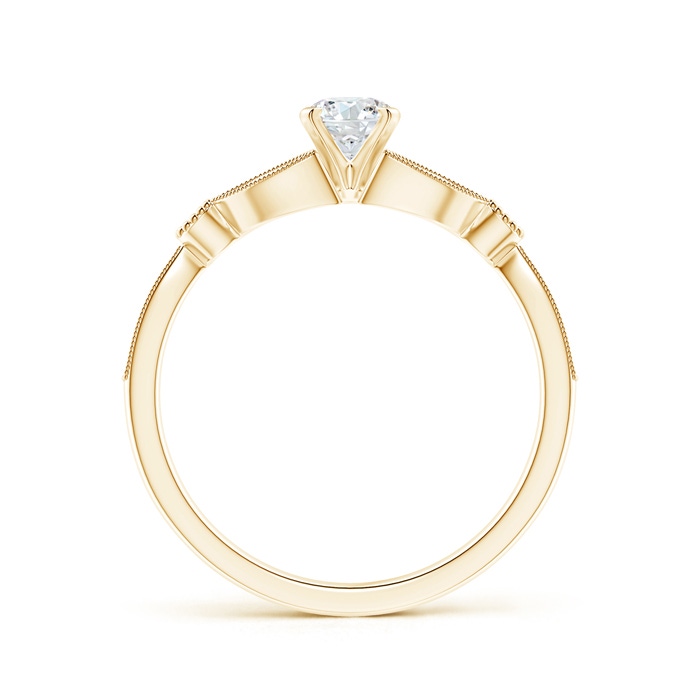 4.6mm GHVS Solitaire Diamond Leaf Engagement Ring with Milgrain in Yellow Gold product image