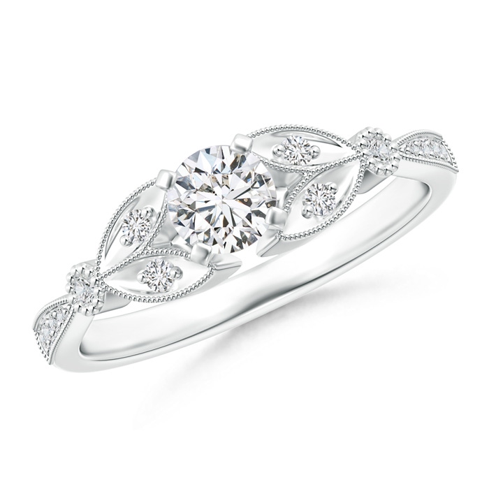 4.6mm HSI2 Solitaire Diamond Leaf Engagement Ring with Milgrain in White Gold