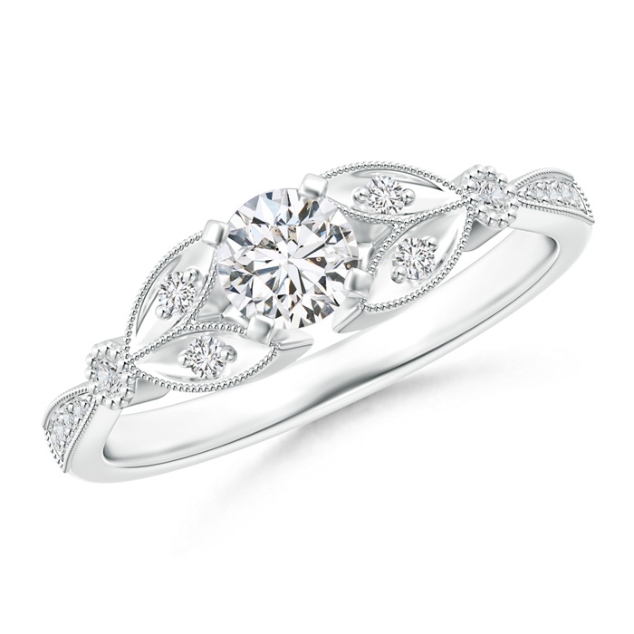 4.6mm HSI2 Solitaire Diamond Leaf Engagement Ring with Milgrain in White Gold 