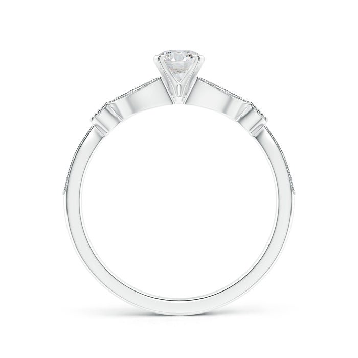 4.6mm HSI2 Solitaire Diamond Leaf Engagement Ring with Milgrain in White Gold - side 1