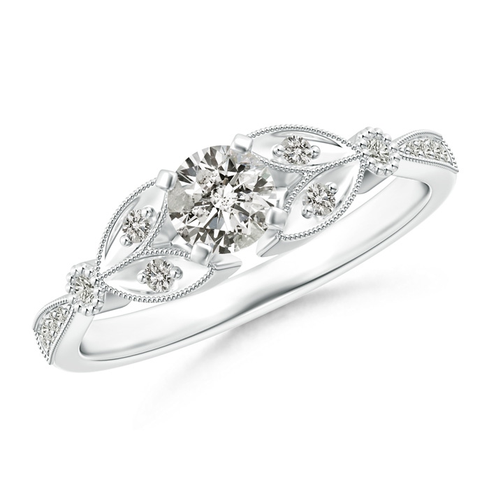 4.6mm JI2 Solitaire Diamond Leaf Engagement Ring with Milgrain in P950 Platinum 