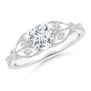 5.3mm GHVS Solitaire Diamond Leaf Engagement Ring with Milgrain in P950 Platinum