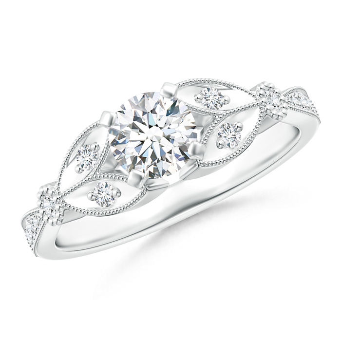 5.3mm GHVS Solitaire Diamond Leaf Engagement Ring with Milgrain in P950 Platinum 