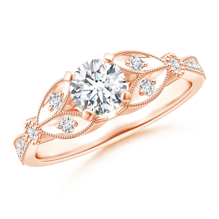 5.3mm GHVS Solitaire Diamond Leaf Engagement Ring with Milgrain in Rose Gold 