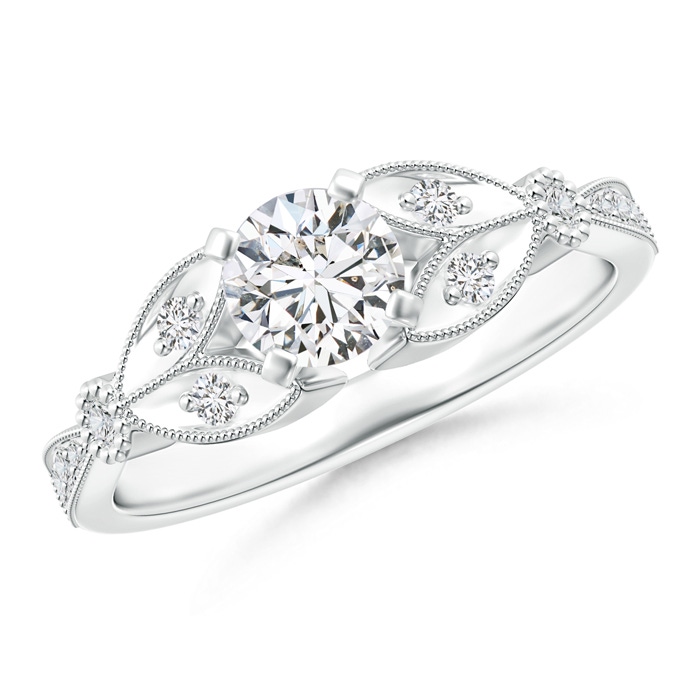5.3mm HSI2 Solitaire Diamond Leaf Engagement Ring with Milgrain in P950 Platinum 
