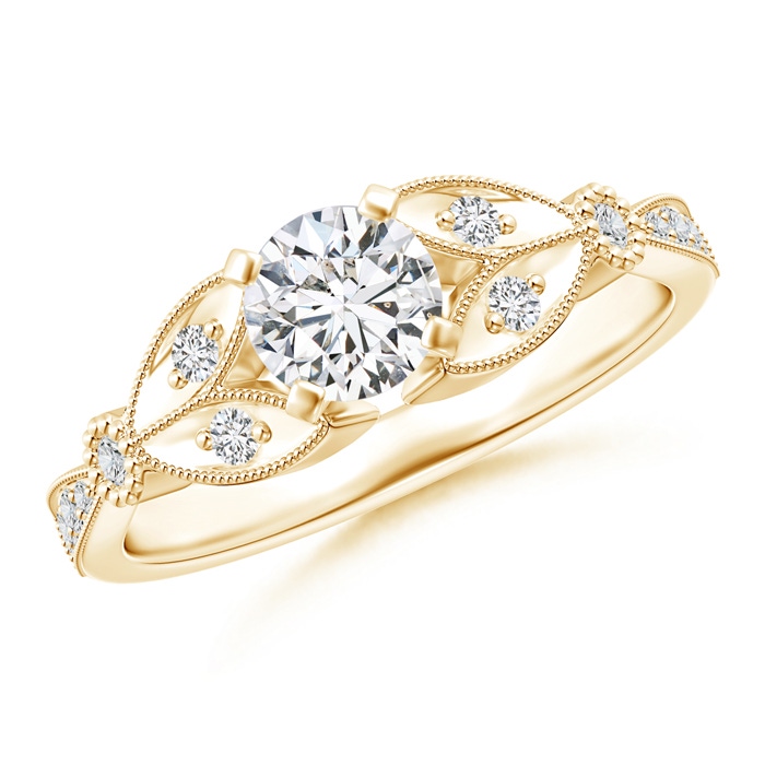 5.3mm HSI2 Solitaire Diamond Leaf Engagement Ring with Milgrain in Yellow Gold 
