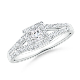 3mm GHVS Princess-Cut Diamond Halo Split Shank Engagement Ring in White Gold