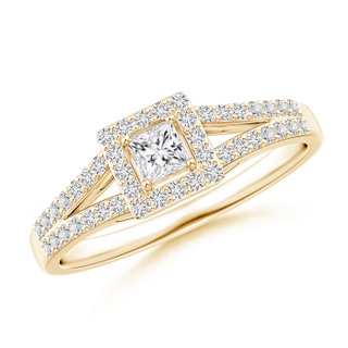 3mm HSI2 Princess-Cut Diamond Halo Split Shank Engagement Ring in Yellow Gold