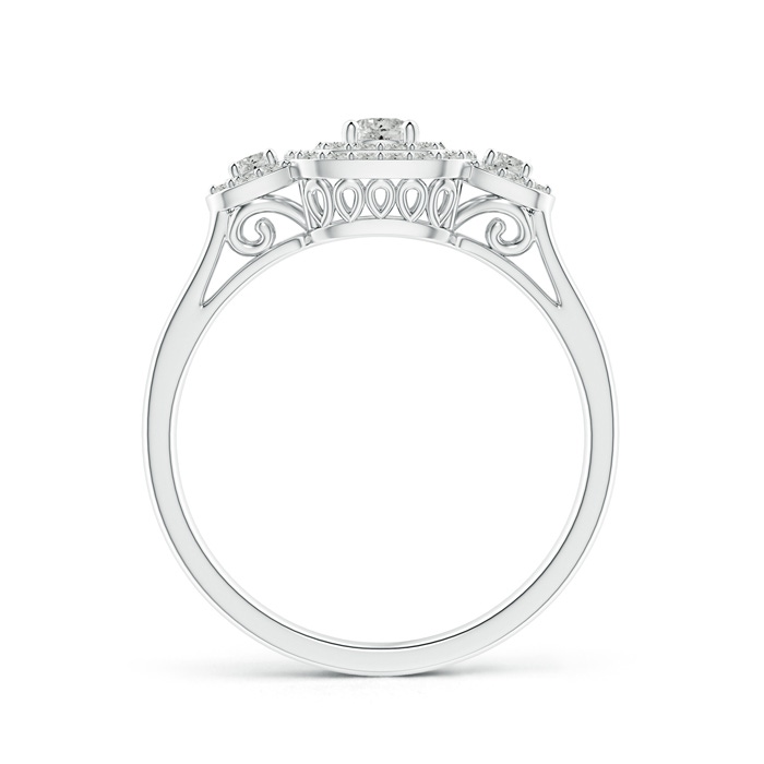 3.3mm JI2 Cushion Framed Diamond Three Stone Halo Engagement Ring in 18K White Gold Side-1
