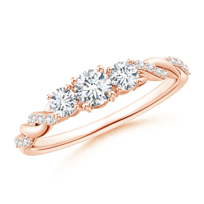 3.8mm GHVS Classic Diamond Braided Three Stone Engagement Ring in Rose Gold 