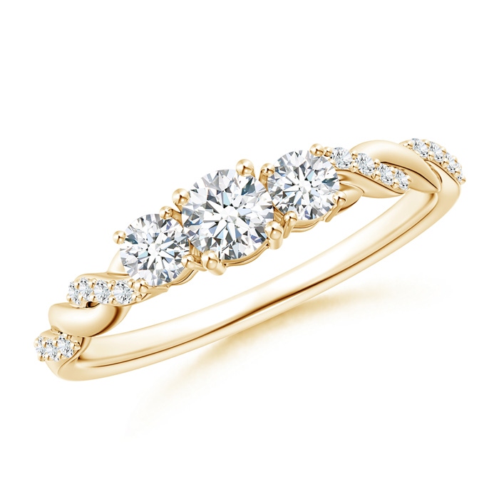 3.8mm GHVS Classic Diamond Braided Three Stone Engagement Ring in Yellow Gold 