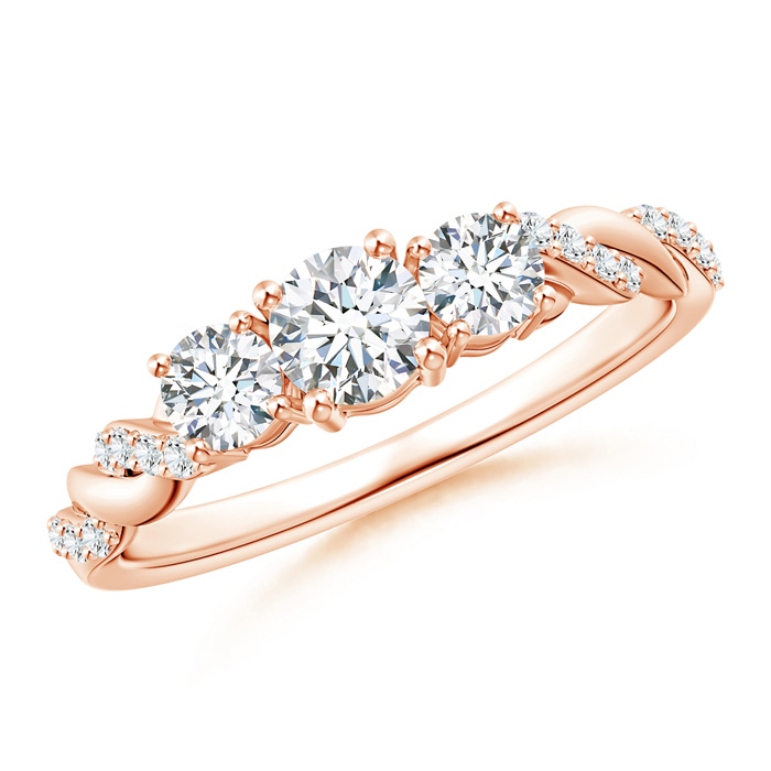 4.3mm GHVS Classic Diamond Braided Three Stone Engagement Ring in Rose Gold 