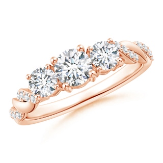 4.8mm GHVS Classic Diamond Braided Three Stone Engagement Ring in Rose Gold