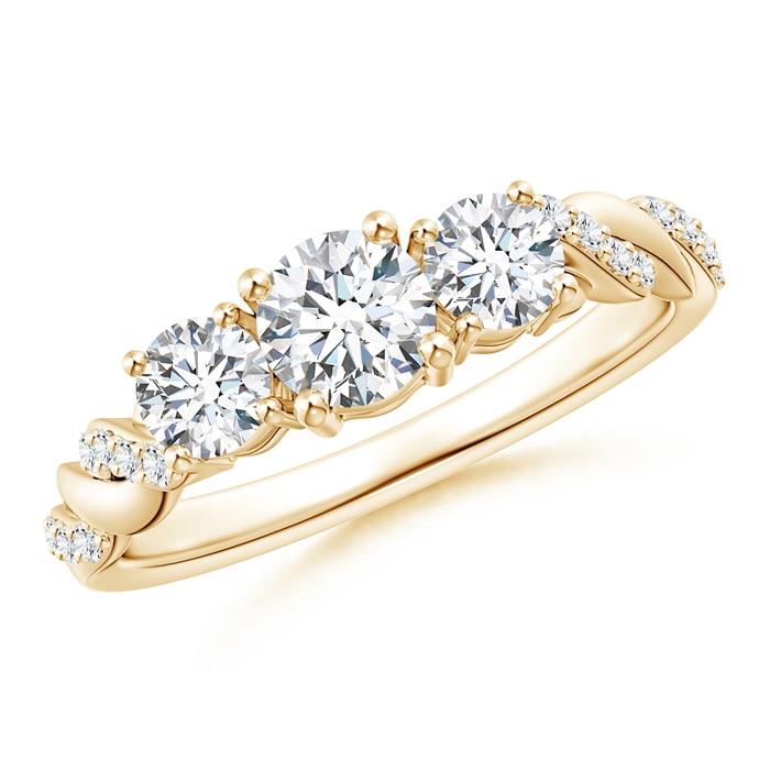 4.8mm GHVS Classic Diamond Braided Three Stone Engagement Ring in Yellow Gold 