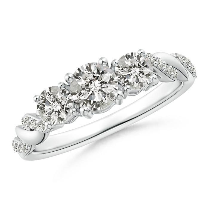 4.8mm JI2 Classic Diamond Braided Three Stone Engagement Ring in 18K White Gold 