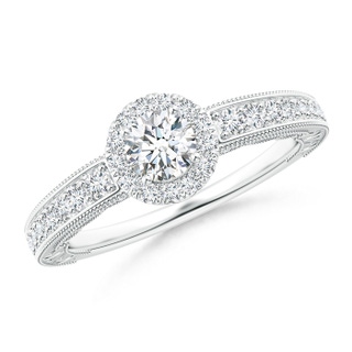 4.5mm GHVS Vintage Style Diamond Halo Engagement Ring in White Gold