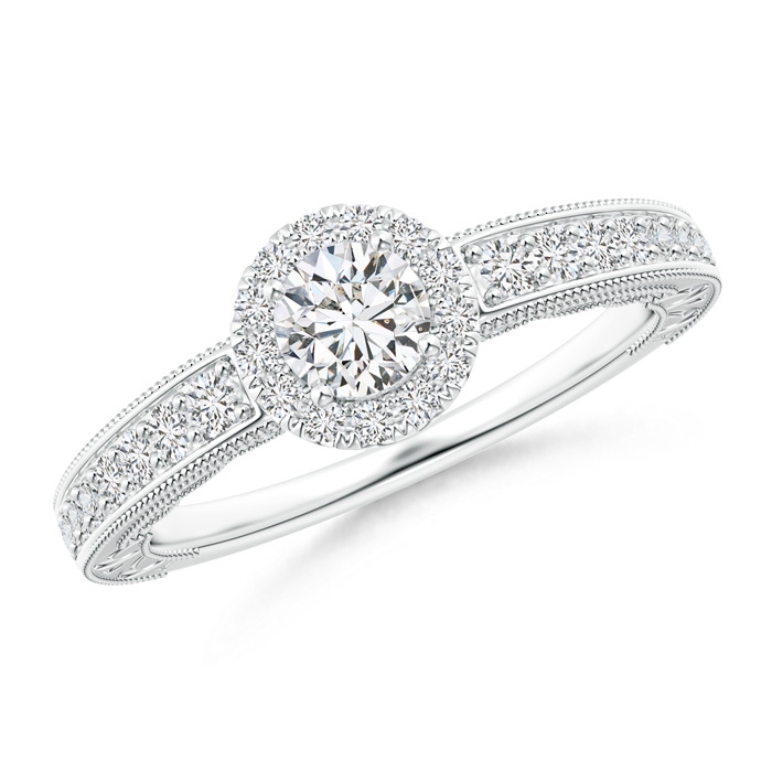 4.5mm HSI2 Vintage Style Diamond Halo Engagement Ring in White Gold 