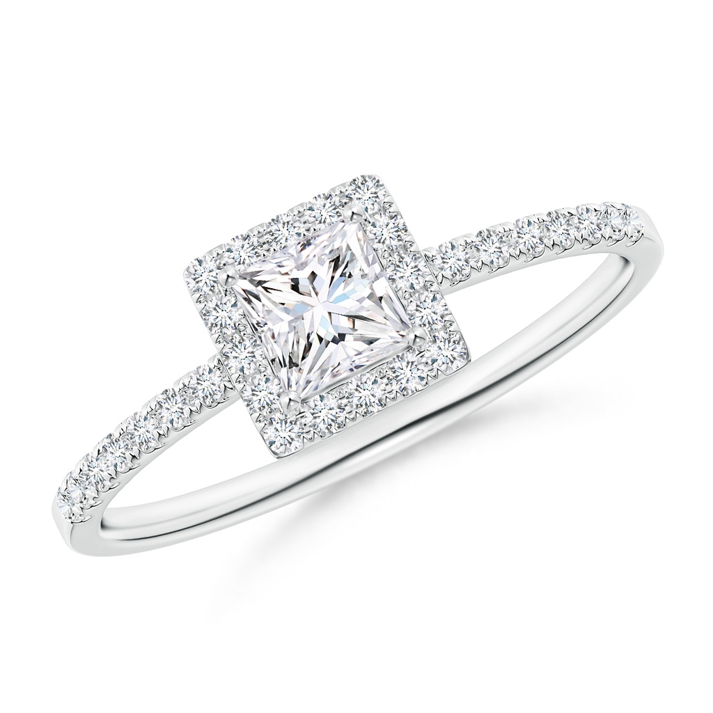 3.9mm GVS2 Classic Princess-Cut Diamond Halo Engagement Ring in 18K White Gold