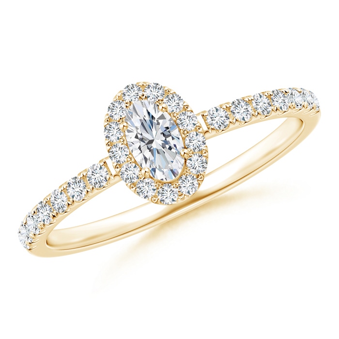 5x3mm GHVS Classic Oval Diamond Halo Engagement Ring in Yellow Gold 