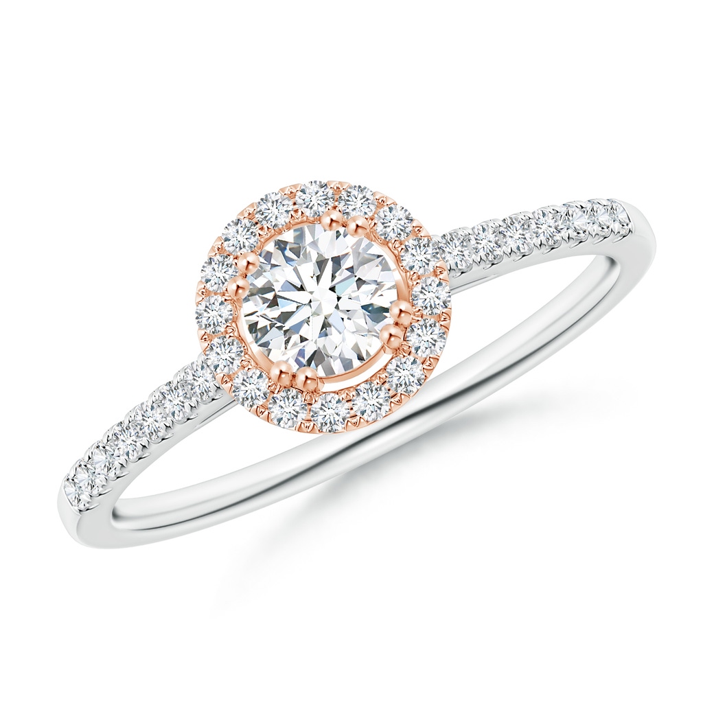 4.4mm GVS2 Floating Round Diamond Halo Engagement Ring in White Gold Rose Gold