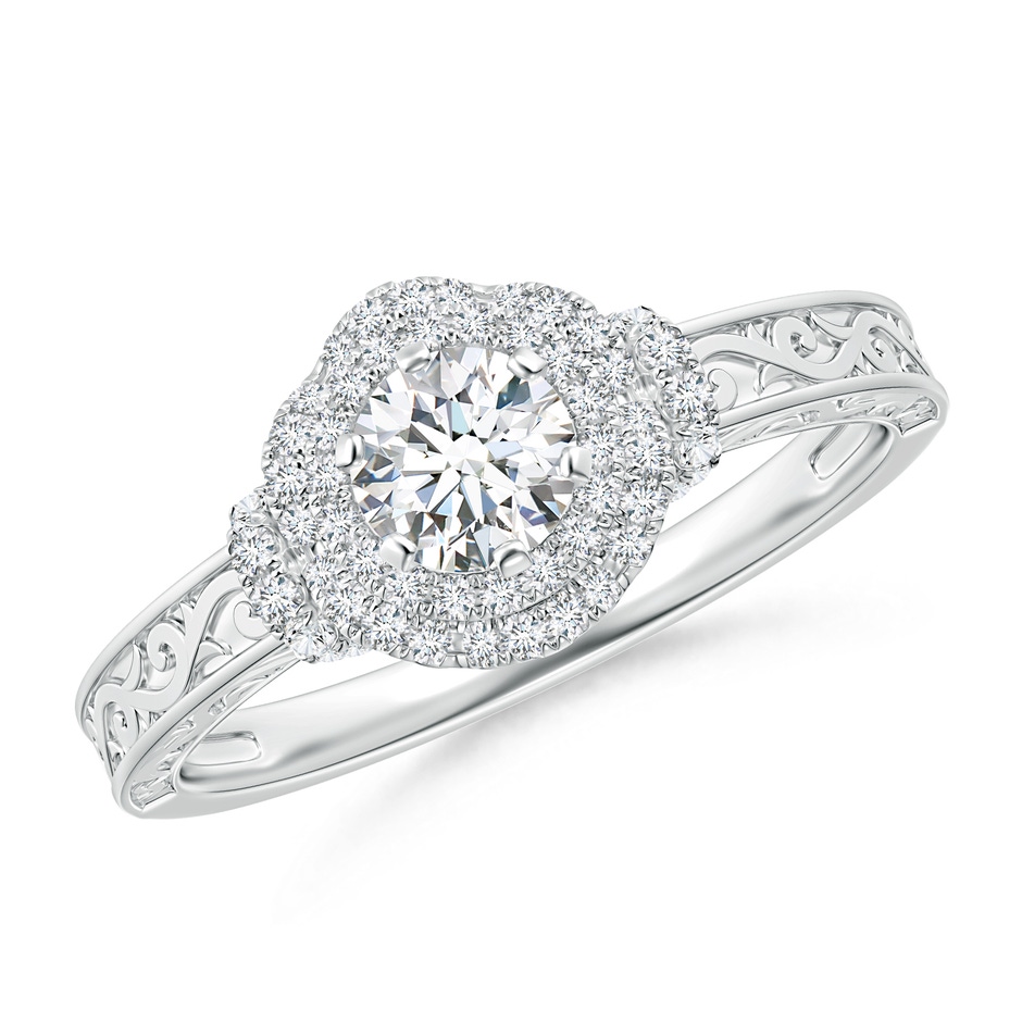 4.6mm GVS2 Victorian Carved Double Halo Diamond Collar Engagement Ring in White Gold 