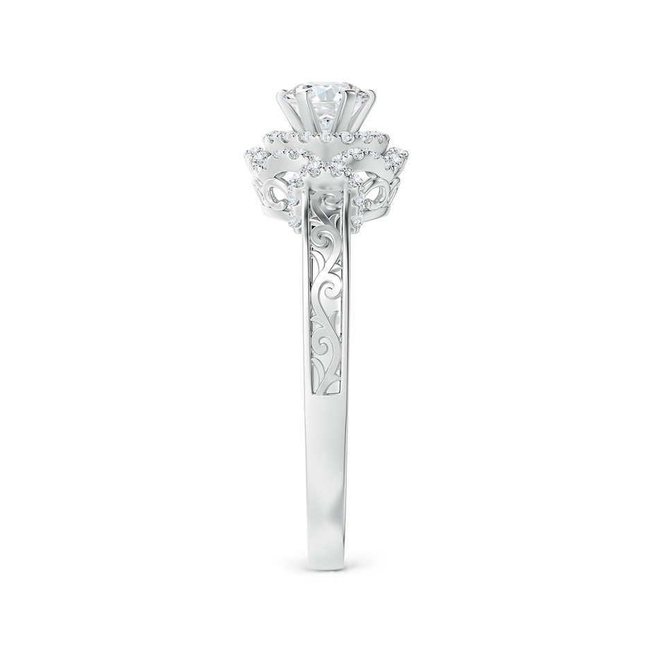 4.6mm GVS2 Victorian Carved Double Halo Diamond Collar Engagement Ring in White Gold side-2