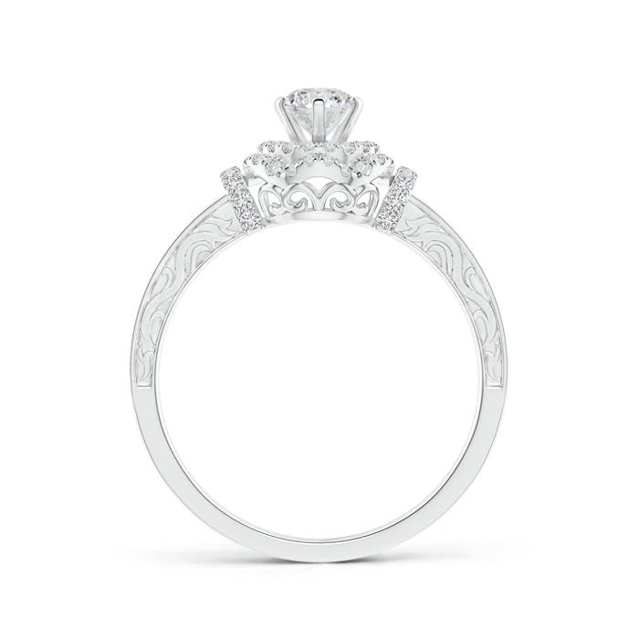 4.6mm HSI2 Victorian Carved Double Halo Diamond Collar Engagement Ring in 18K White Gold