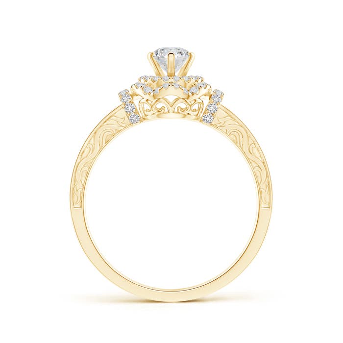 4.6mm HSI2 Victorian Carved Double Halo Diamond Collar Engagement Ring in 18K Yellow Gold