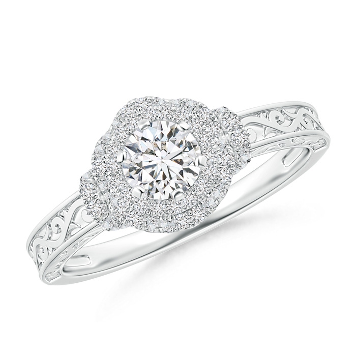 4.6mm HSI2 Victorian Carved Double Halo Diamond Collar Engagement Ring in P950 Platinum 