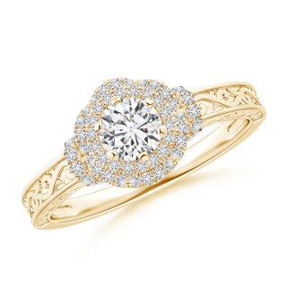 4.6mm HSI2 Victorian Carved Double Halo Diamond Collar Engagement Ring in Yellow Gold