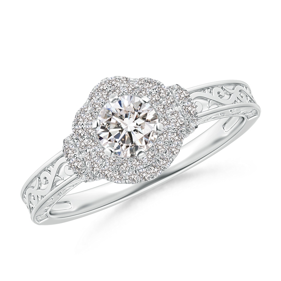 4.6mm IJI1I2 Victorian Carved Double Halo Diamond Collar Engagement Ring in White Gold 