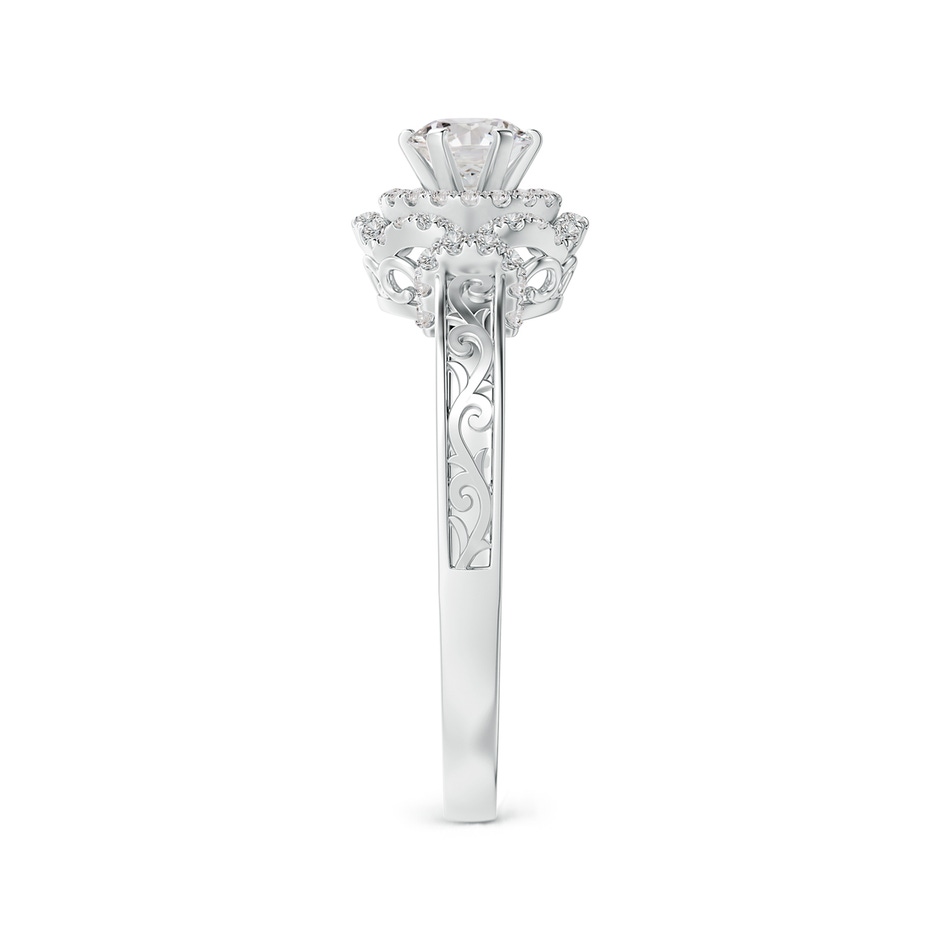 4.6mm IJI1I2 Victorian Carved Double Halo Diamond Collar Engagement Ring in White Gold side-2