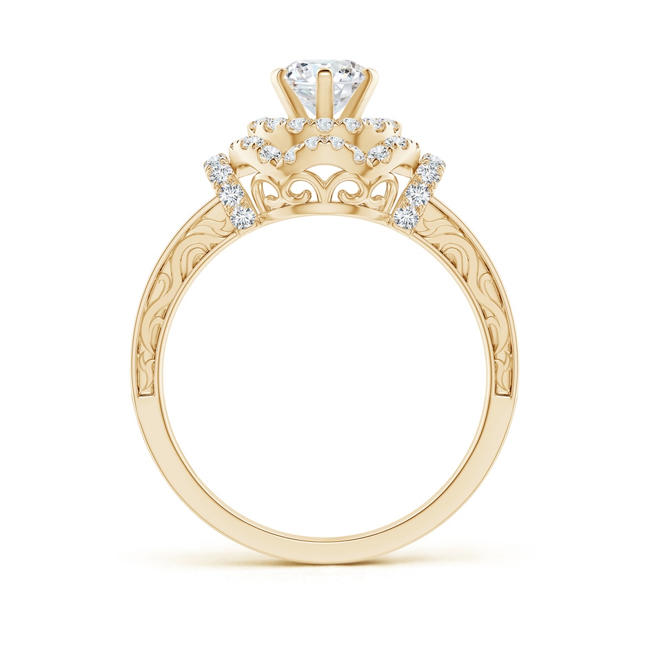 5.5mm GVS2 Victorian Carved Double Halo Diamond Collar Engagement Ring in Yellow Gold side-1