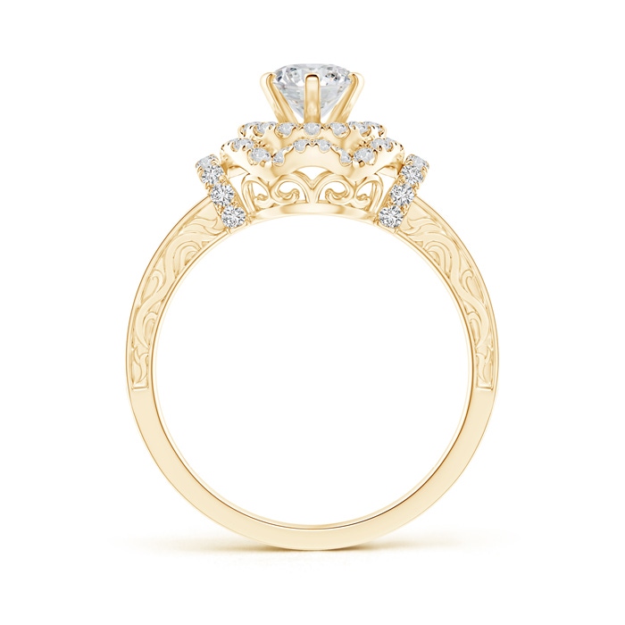 5.5mm HSI2 Victorian Carved Double Halo Diamond Collar Engagement Ring in Yellow Gold product image