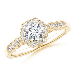 5.2mm GHVS Scalloped-Edge Diamond Halo Engagement Ring with Milgrain in Yellow Gold