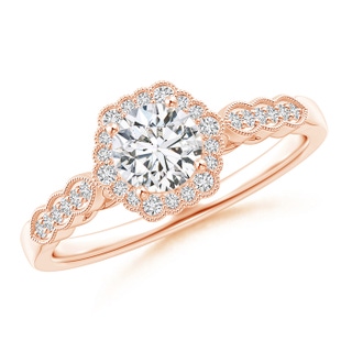 5.2mm HSI2 Scalloped-Edge Diamond Halo Engagement Ring with Milgrain in Rose Gold