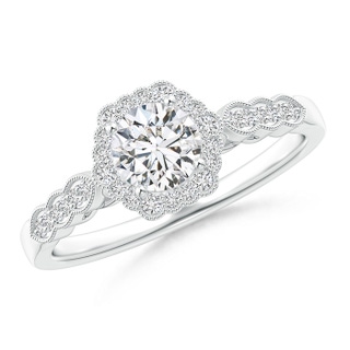 5.2mm HSI2 Scalloped-Edge Diamond Halo Engagement Ring with Milgrain in White Gold