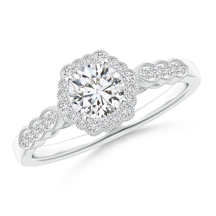 5.2mm HSI2 Scalloped-Edge Diamond Halo Engagement Ring with Milgrain in White Gold 