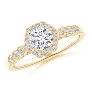5.2mm HSI2 Scalloped-Edge Diamond Halo Engagement Ring with Milgrain in Yellow Gold