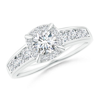 5.1mm GHVS Claw-Set Round Diamond Cushion Halo Engagement Ring in P950 Platinum