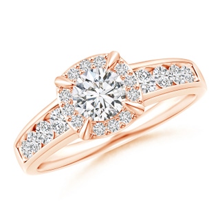 5.1mm HSI2 Claw-Set Round Diamond Cushion Halo Engagement Ring in Rose Gold