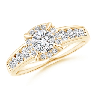 5.1mm HSI2 Claw-Set Round Diamond Cushion Halo Engagement Ring in Yellow Gold